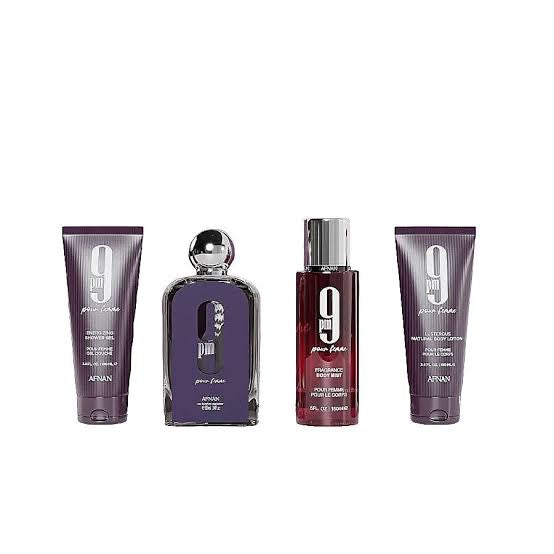 Afnan 9PM Women Gift Set — EDP 3.4 oz + Shower Gel 3.4 oz + Body Lotion 3.4 oz + Body Mist 5.0 oz