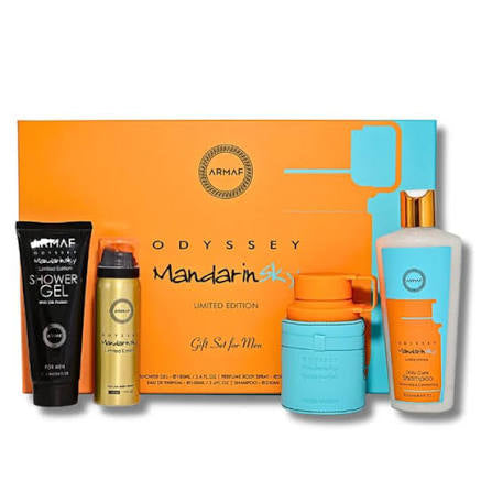 Armaf Odyssey Mandarin Sky Men Gift Set — EDP 3.4 oz + Shower Gel 3.4 oz + Body Spray 1.7 oz + Shampoo 8.4 oz