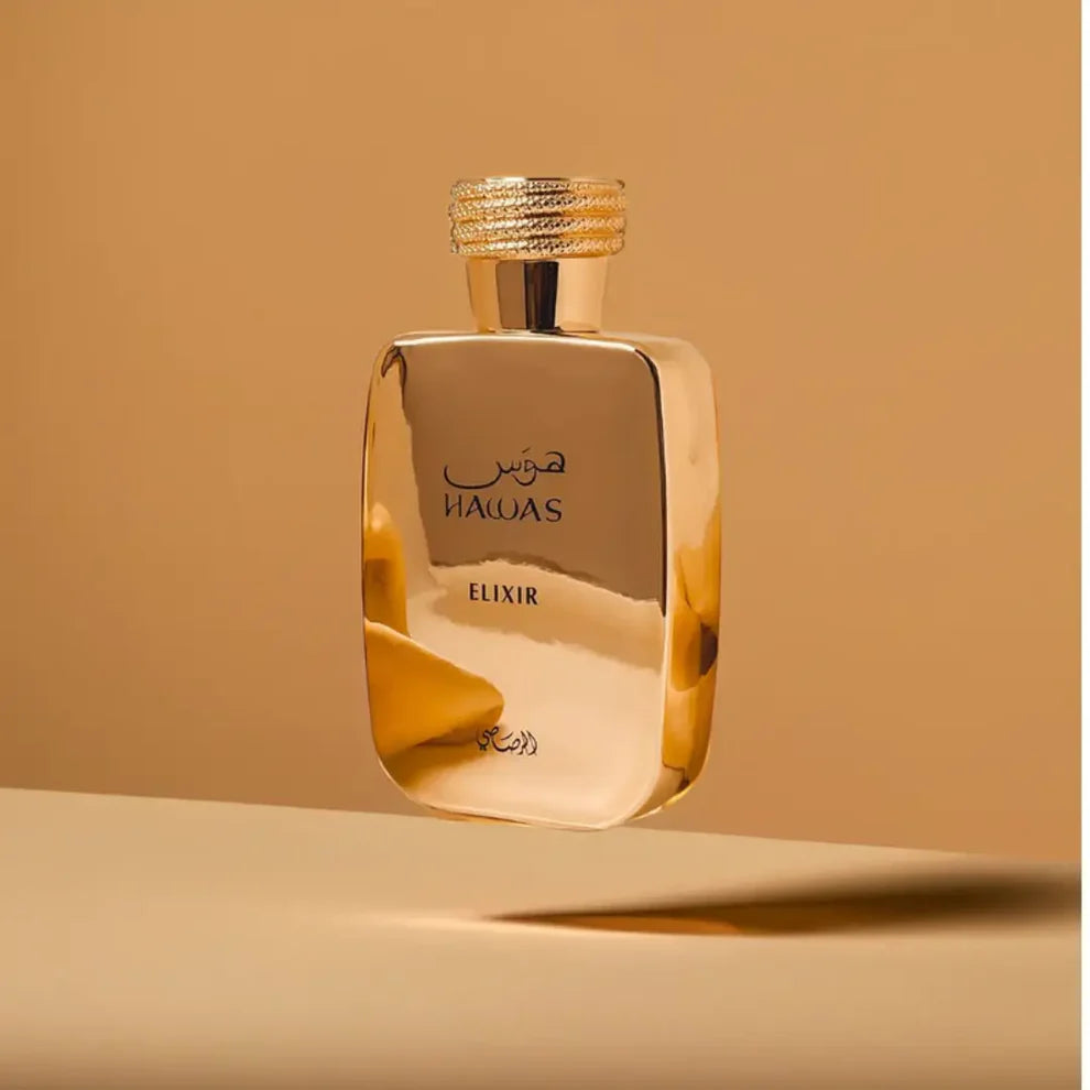 Shop Rasasi Hawas Elixir 100ml – a bold scent with mint, dark chocolate, vanilla, and white musk. Powerful, long-lasting, perfect for evenings.