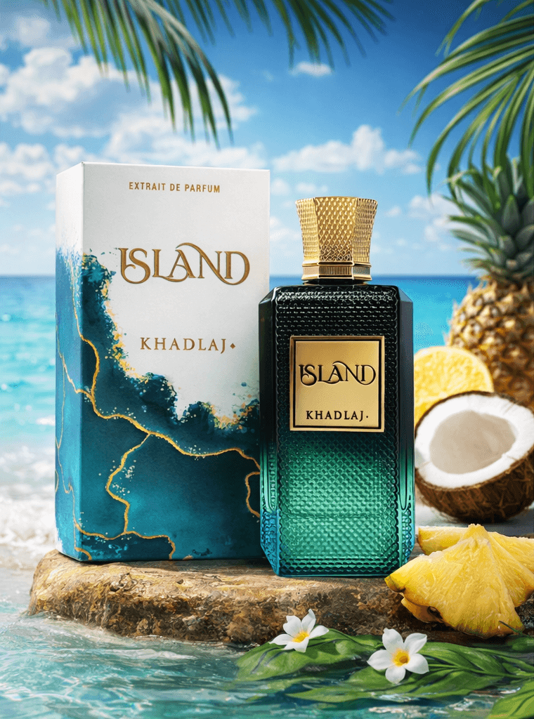 Khadlaj Island Extrait de Parfum 100ml unisex fragrance bottle and box