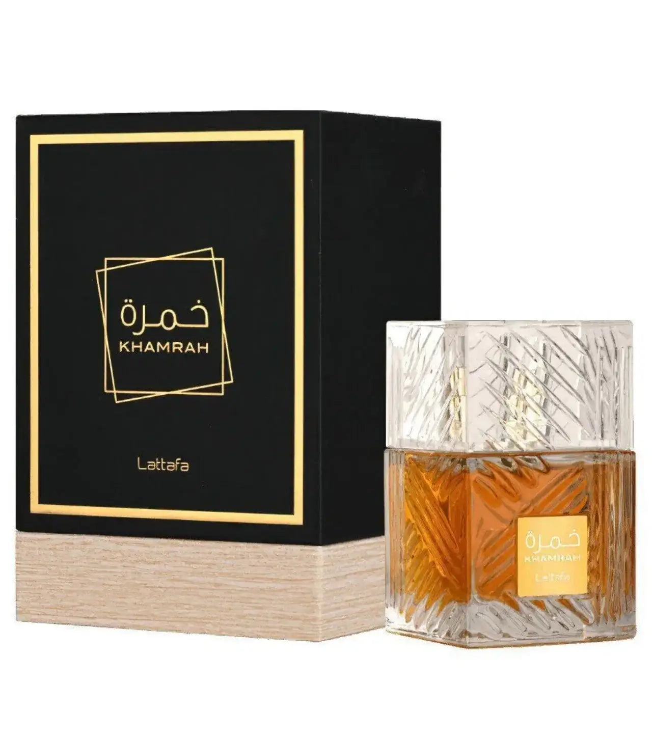 Shop Lattafa Khamrah Eau de Parfum 100ml – a warm spicy, sweet, and woody fragrance. Long-lasting, elegant, and powerful.