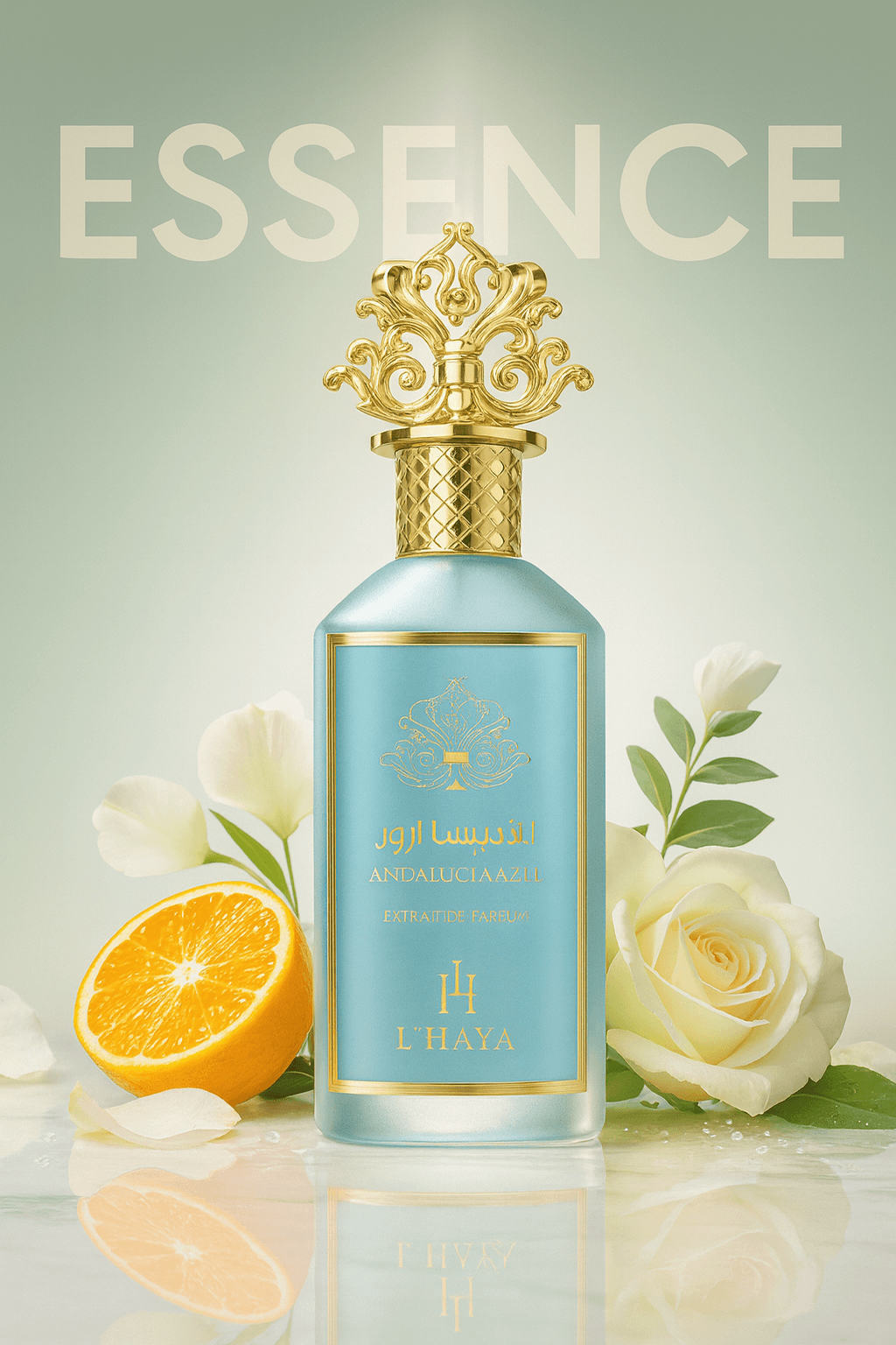Shop L’Haya Andalucía Azul Extrait de Parfum 100ml – a luxurious citrus, floral, and woody unisex fragrance. Elegant, bold, and long-lasting.