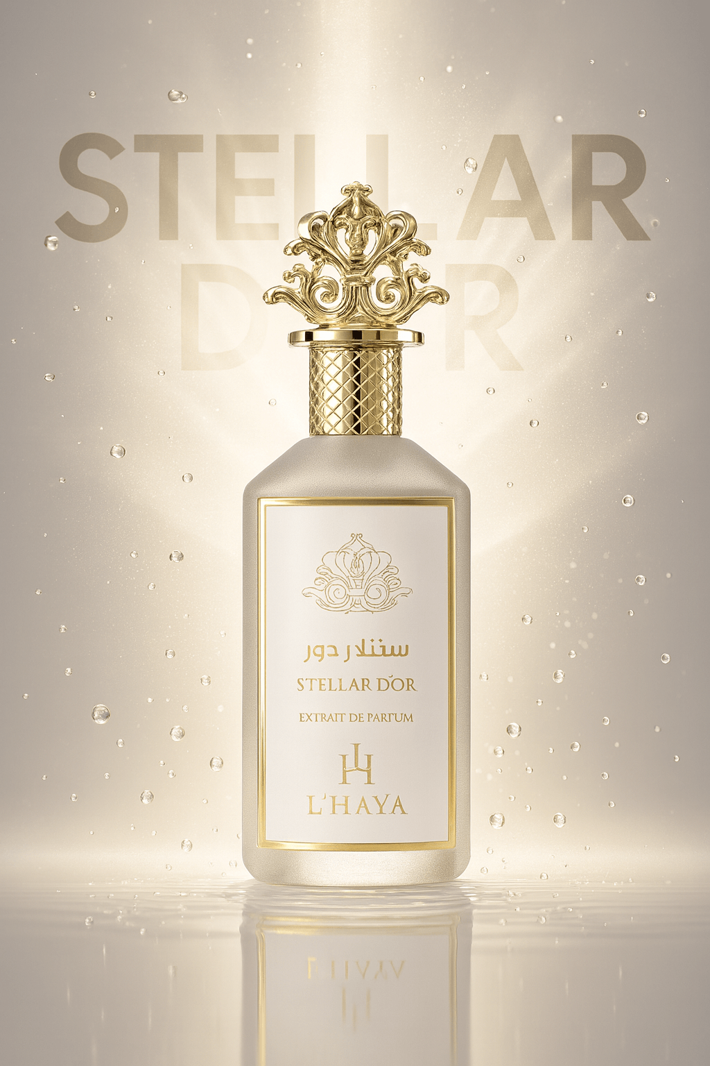 Shop L’Haya Stellar D’or Extrait de Parfum 100ml – a radiant floral, amber, and woody unisex fragrance. Elegant, sophisticated, and long-lasting.