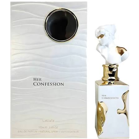 Lattafa Her Confession Eau de Parfum 3.4 oz for Women — amber-floral scent with cinnamon, tuberose, jasmine, vanilla, and musk
