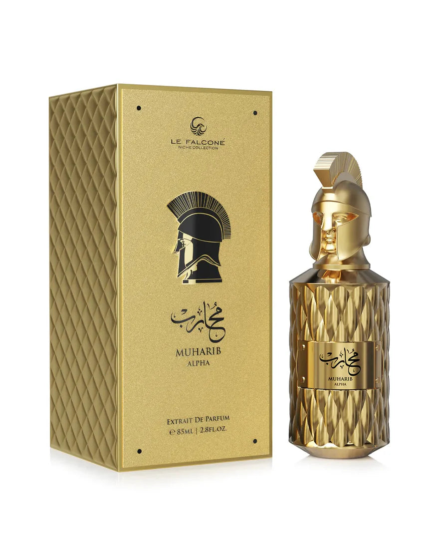 Muharib Alpha Men Eau de Parfum 3.4 oz — amber-spicy men’s fragrance with lavender, cinnamon, vanilla, honey, and tobacco