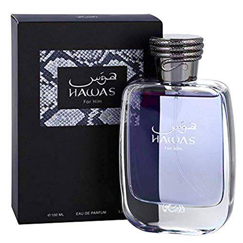 Shop Rasasi Hawas for Him Eau de Parfum 100ml a fresh and masculine fragrance with bergamot, cinnamon, ambergris, and musk. Long-lasting aquatic-oriental scent.