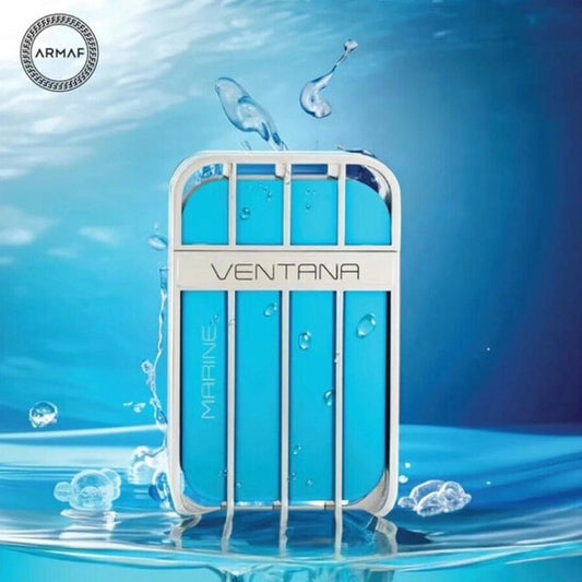 Armaf Ventana Marine 3.4 oz Eau de Parfum – unisex aquatic fragrance bottle on white background
