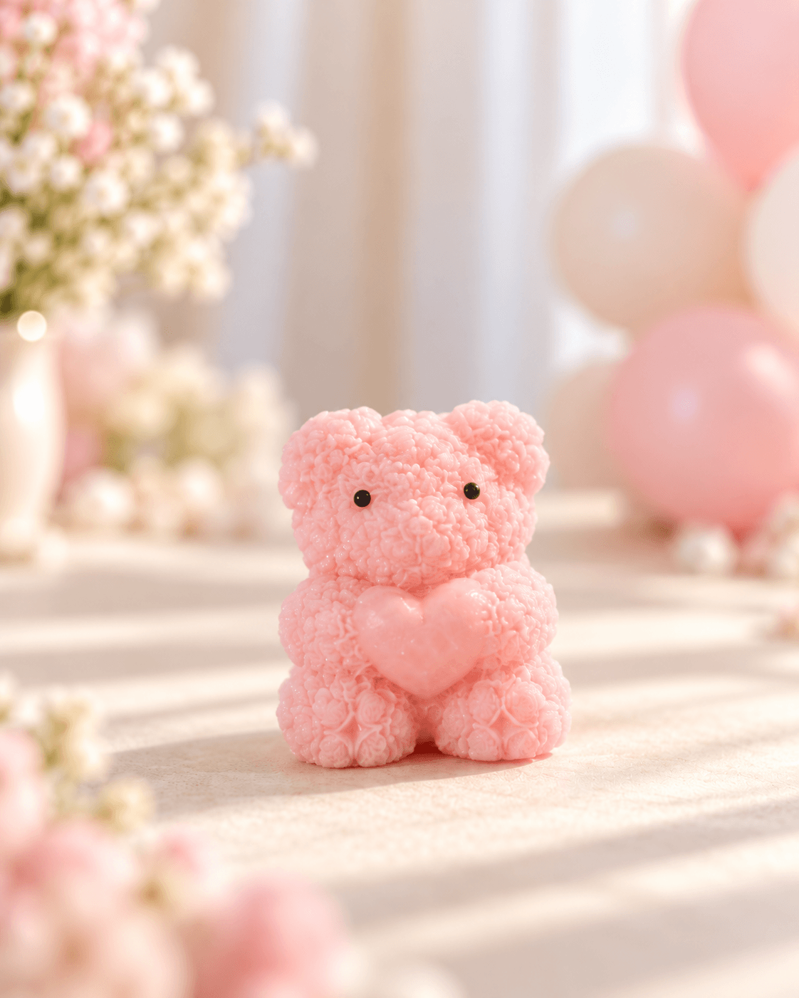 handmade scented teddy bear heart candle with floral rose design