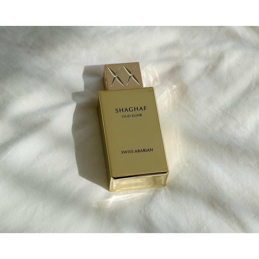 Swiss Arabian Shaghaf Oud Elixir 100 ml Eau de Parfum – saffron, pink pepper, rose, vanilla, oud and amber unisex fragrance bottle