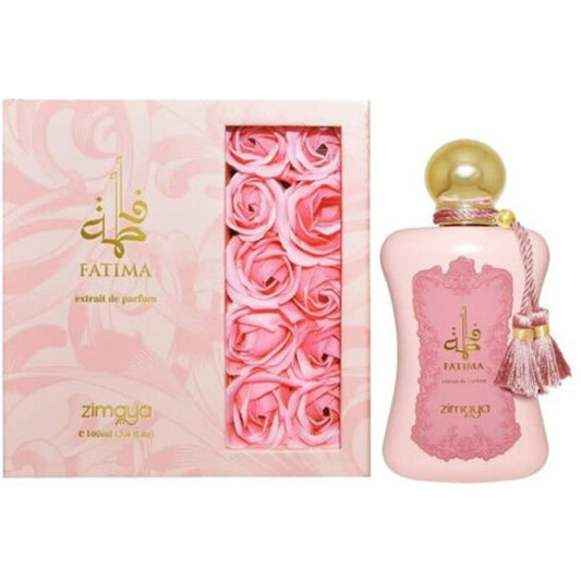 Zimaya Fatima Pink 3.4 oz Eau de Parfum for Women – a soft floral and sweet fragrance that blends rose, jasmine, and vanilla for a long-lasting elegant scent.