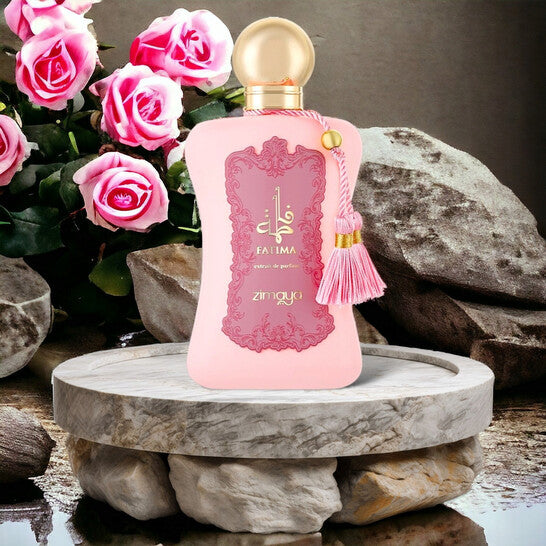 Zimaya Fatima Pink 3.4 oz Eau de Parfum for Women – a soft floral and sweet fragrance that blends rose, jasmine, and vanilla for a long-lasting elegant scent.