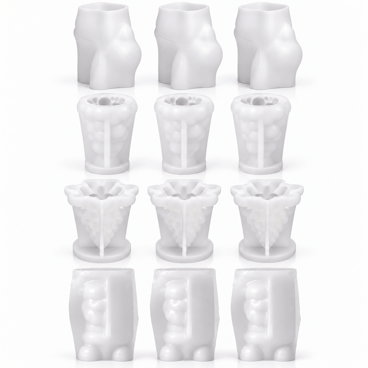 12-piece Christmas silicone candle mold bundle with Santa Claus reindeer and two Christmas tree designs