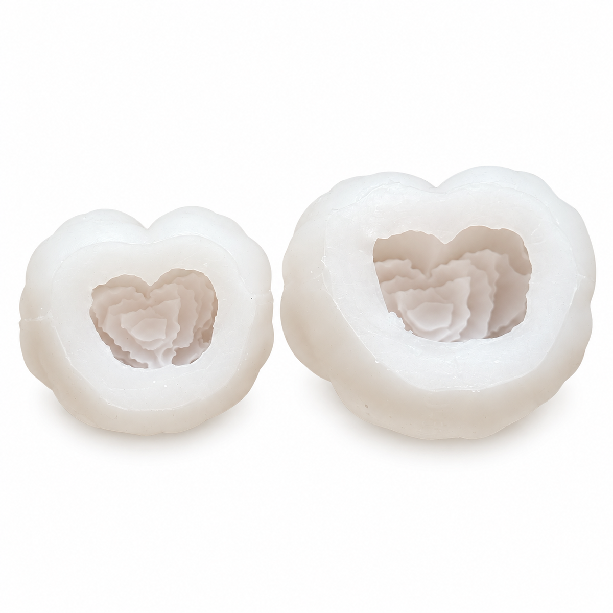 Create heart-shaped rose candles in two sizes with this 2-piece silicone mold set. Includes large and small molds for gifts, weddings and DIY projects.