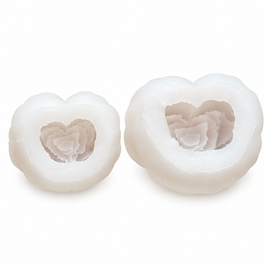 Create heart-shaped rose candles in two sizes with this 2-piece silicone mold set. Includes large and small molds for gifts, weddings and DIY projects.