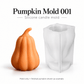 White 3D pumpkin silicone candle mold with finished orange gourd example