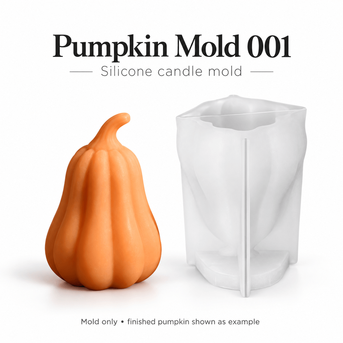 White 3D pumpkin silicone candle mold with finished orange gourd example