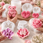 6-piece romantic floral silicone candle mold bundle with rose bear heart roses bougainvillea and flower molds