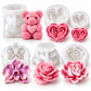 6-piece romantic floral silicone candle mold bundle with rose bear heart roses bougainvillea and flower molds
