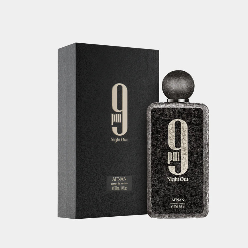 Afnan 9PM Night Out Extrait de Parfum 100ml 3.4oz unisex fragrance bottle and box