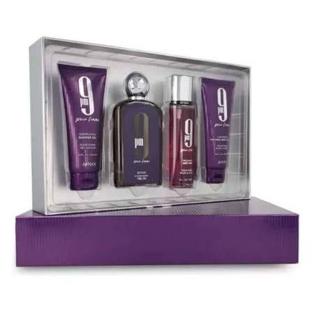 Afnan 9PM Women Gift Set — EDP 3.4 oz + Shower Gel 3.4 oz + Body Lotion 3.4 oz + Body Mist 5.0 oz