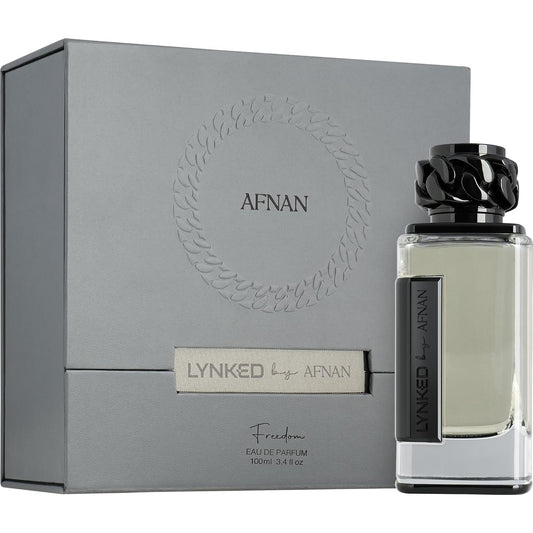 Afnan Lynked Freedom Eau de Parfum 100 ml bottle and gray presentation box for men