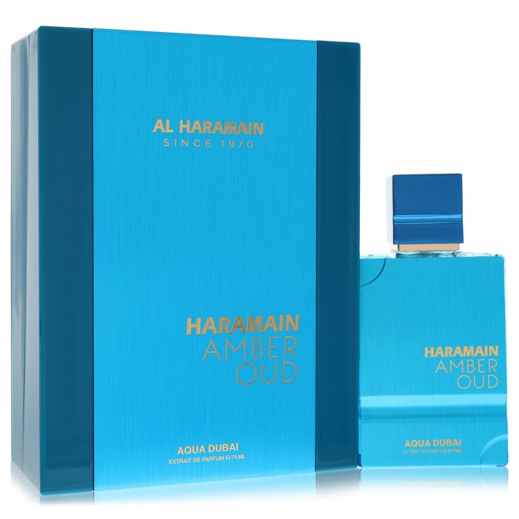 Al Haramain Amber Oud Aqua Dubai Extrait de Parfum bottle unisex aquatic citrus amber fragrance on white background
