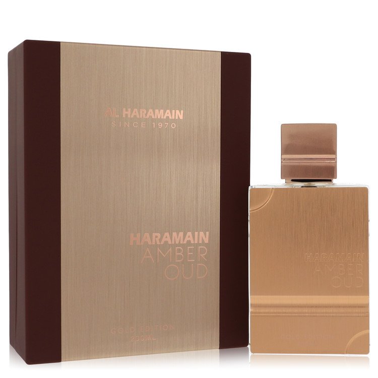Al Haramain Amber Oud Gold Edition Eau de Parfum bottle unisex amber vanilla musk fragrance on white background