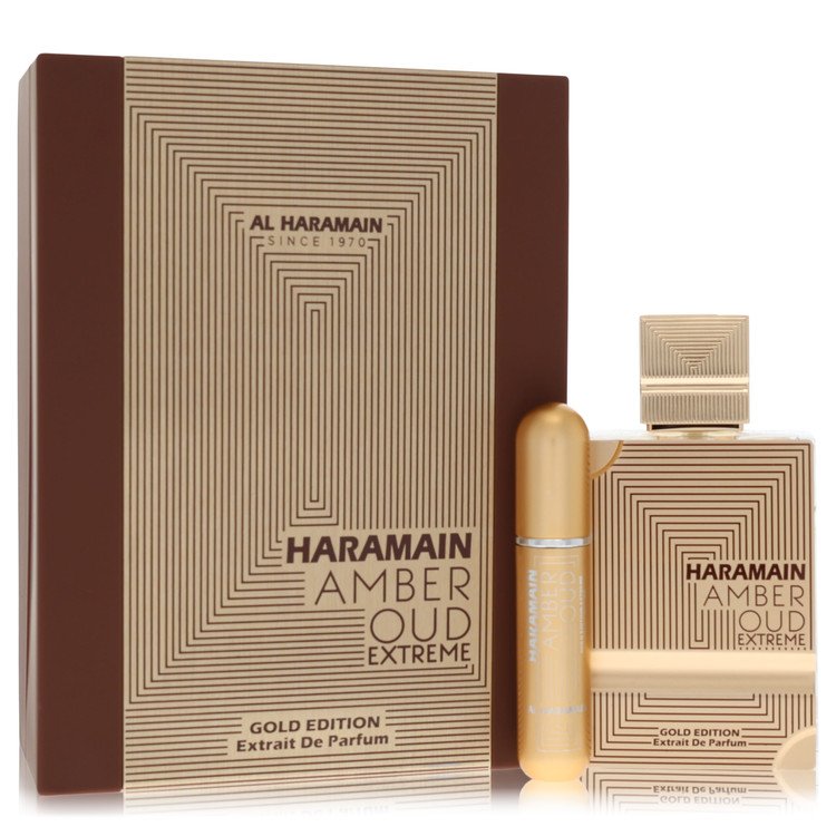 Al Haramain Amber Oud Gold Extreme Eau de Parfum bottle unisex sweet amber vanilla musk fragrance on white background