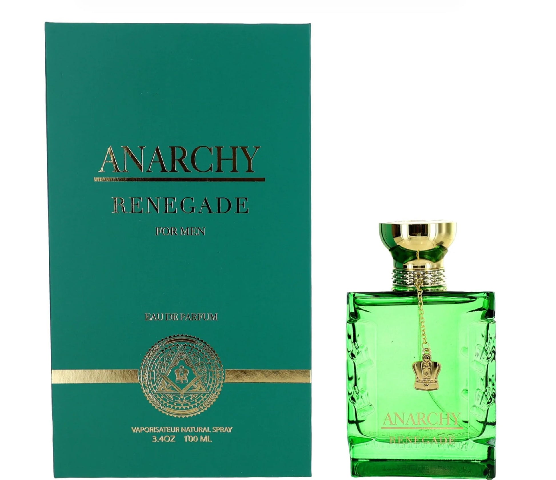 Anarchy Renegade Eau de Parfum 100 ml green bottle and retail box for men