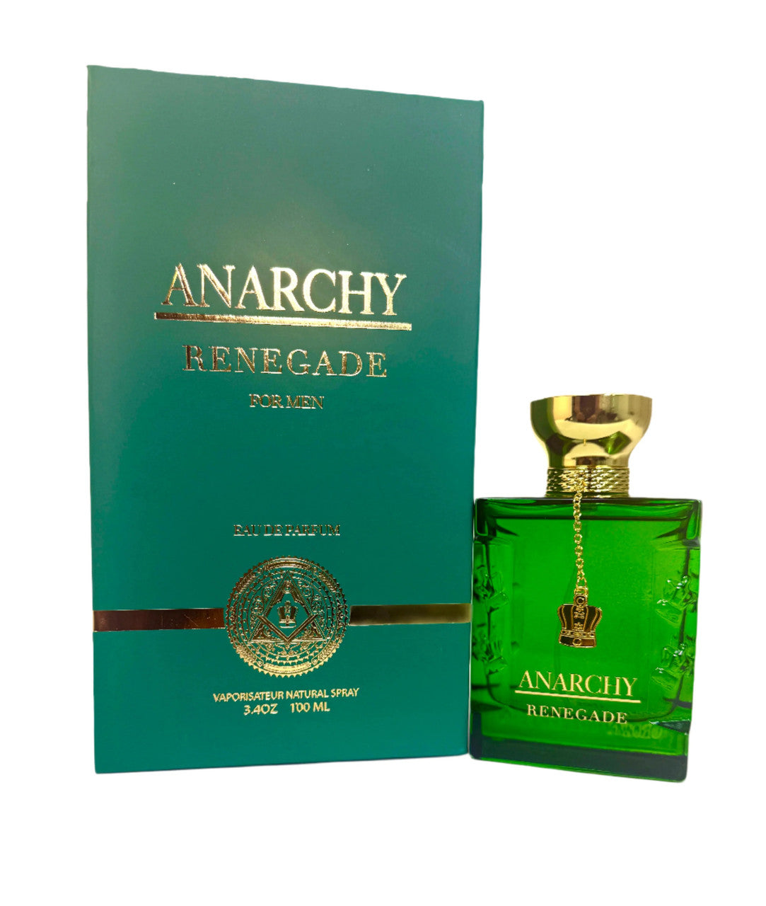 Anarchy Renegade Eau de Parfum 100 ml green bottle and retail box for men