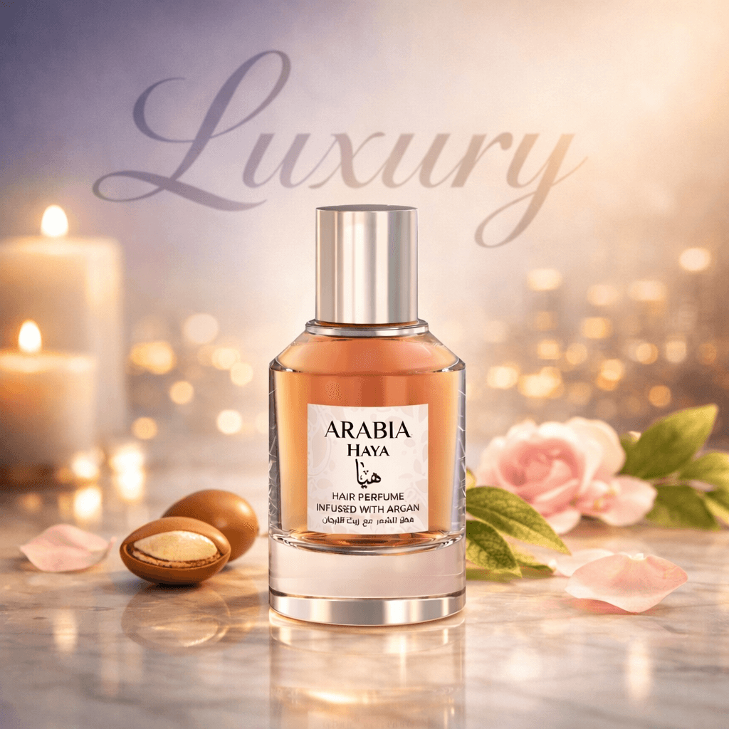 Arabia Haya Hair Perfume infused with argan 50ml women hair fragrance bottle and box