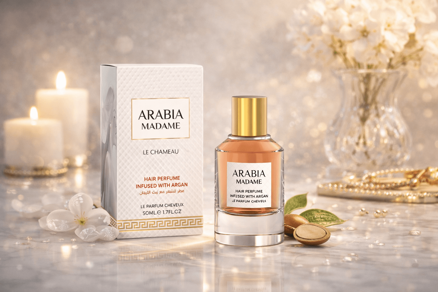 Arabia Madame Hair Perfume infused with argan 50ml women hair fragrance bottle and box