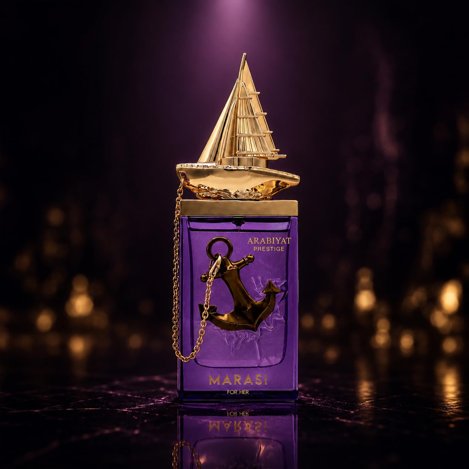 Arabiyat Prestige Marasi For Her Eau de Parfum 100 ml bottle and purple retail box