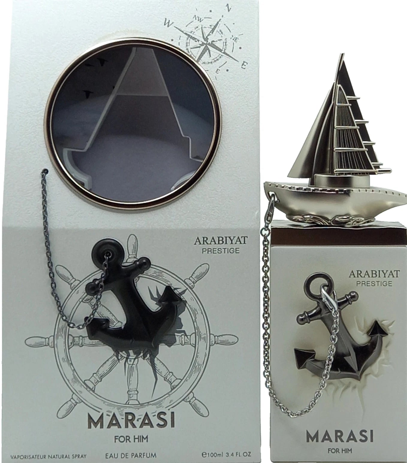 Arabiyat Prestige Marasi For Him Eau de Parfum 100 ml bottle and white retail box