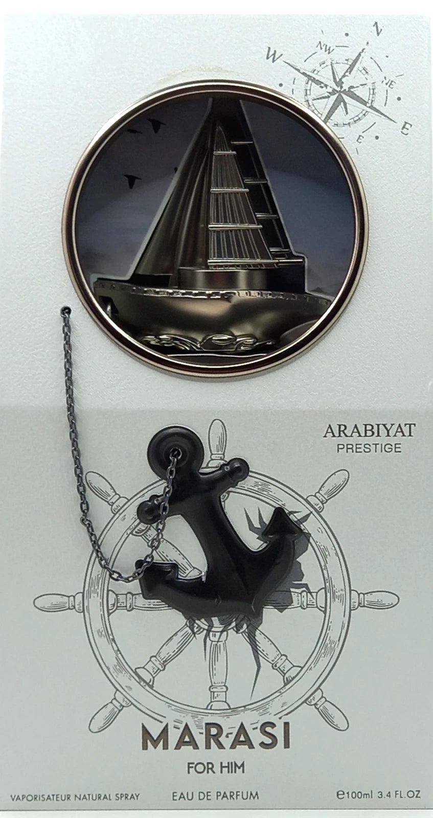 Arabiyat Prestige Marasi For Him Eau de Parfum 100 ml bottle and white retail box