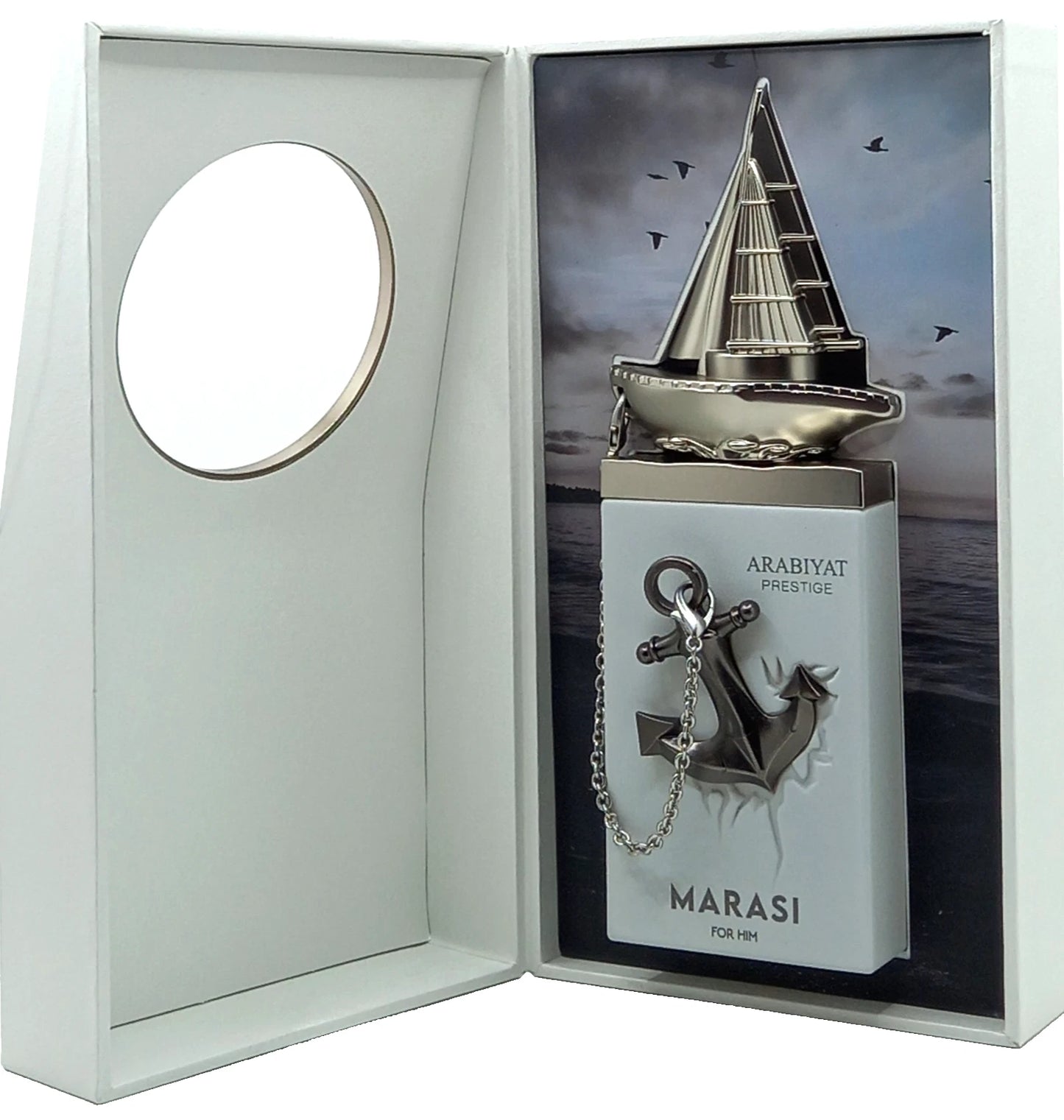 Arabiyat Prestige Marasi For Him Eau de Parfum 100 ml bottle and white retail box