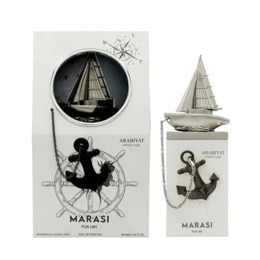 Arabiyat Prestige Marasi For Him Eau de Parfum 100 ml bottle and white retail box