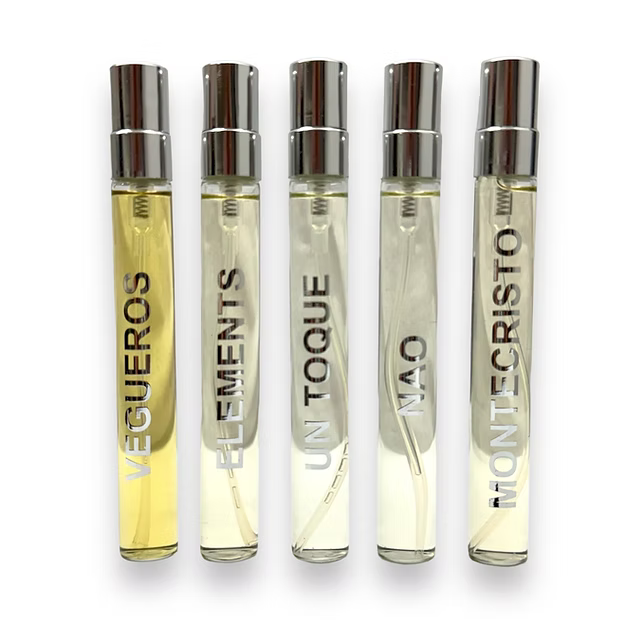 Aromas de la Isla Perfume Collection for Men by Suchel Forever with five travel spray vials