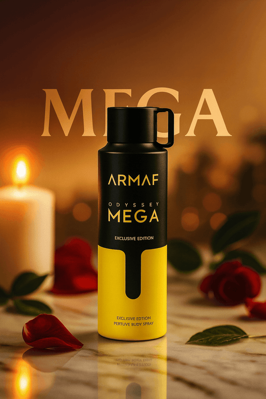 Shop Armaf Odyssey Mega Body Spray 200ml. A bold and refreshing unisex body spray with long-lasting freshness. Exclusive black & yellow edition.