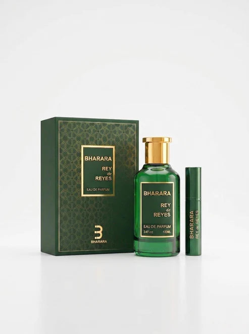 Bharara Rey de Reyes Eau de Parfum 100 ml bottle, box and travel spray