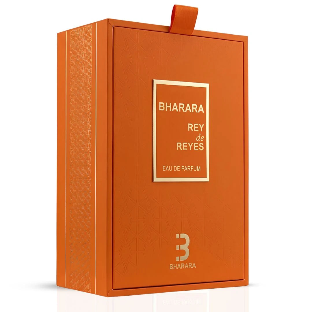 Bharara Rey de Reyes Orange Eau de Parfum 100 ml unisex fragrance bottle and orange retail box