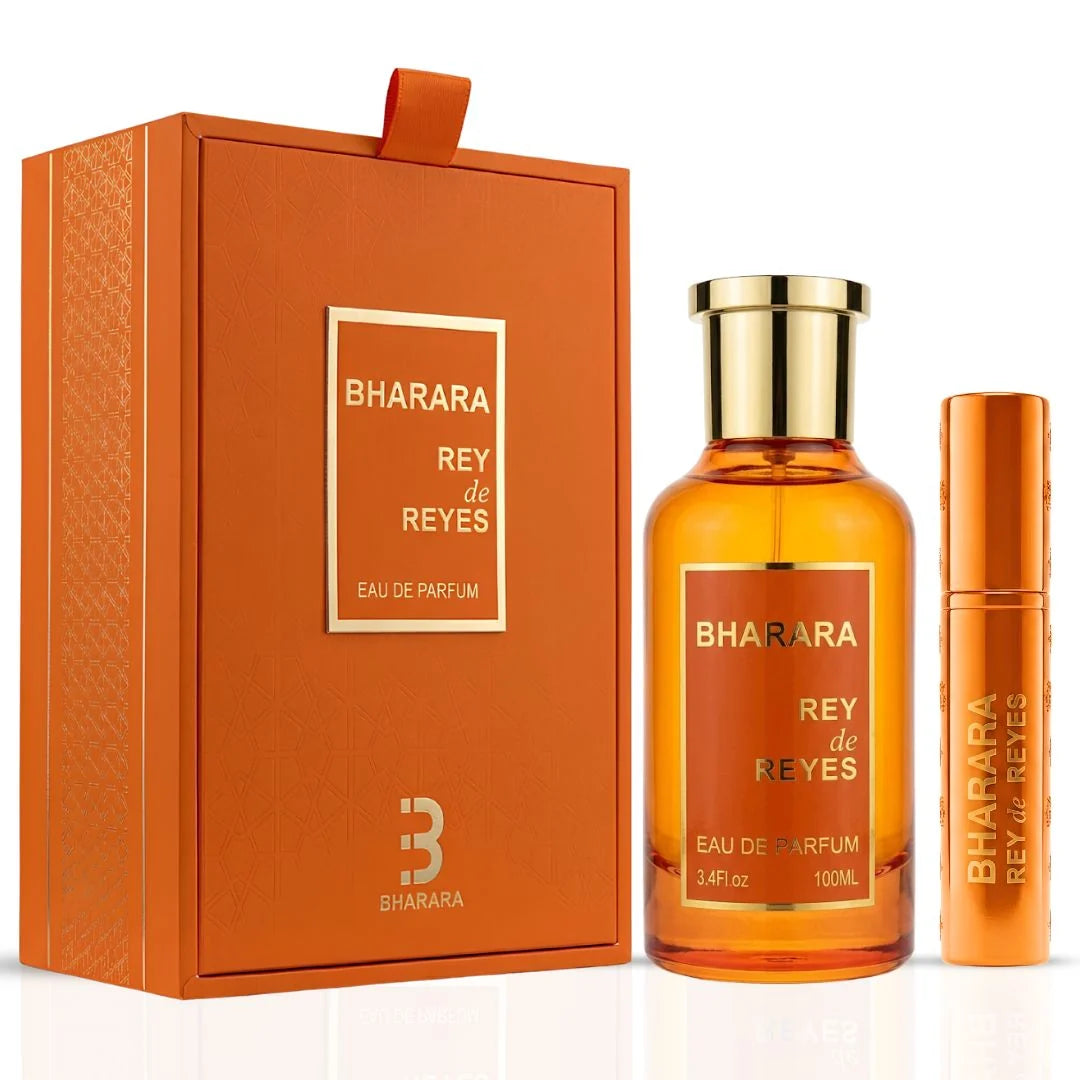 Bharara Rey de Reyes Orange Eau de Parfum 100 ml unisex fragrance bottle and orange retail box