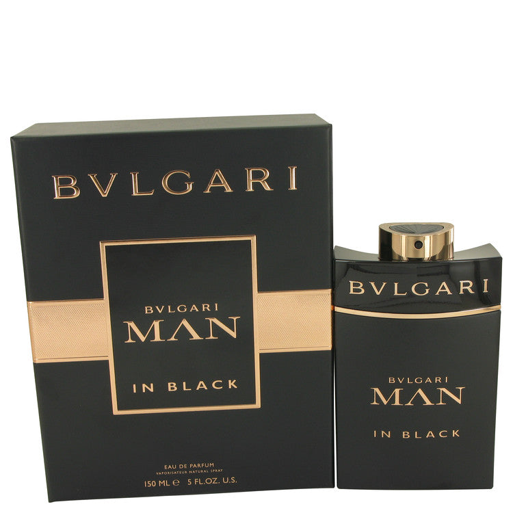 Bvlgari Man In Black 150 ml Eau de Parfum – men’s rum leather tonka bean woody fragrance bottle on white background
