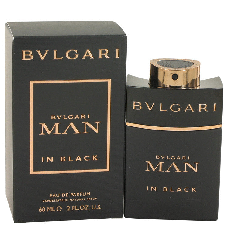 Bvlgari Man In Black 60 ml Eau de Parfum – men’s rum leather tonka bean woody fragrance bottle on white background
