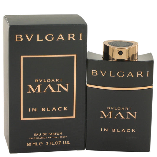 Bvlgari Man In Black 60 ml Eau de Parfum – men’s rum leather tonka bean woody fragrance bottle on white background

