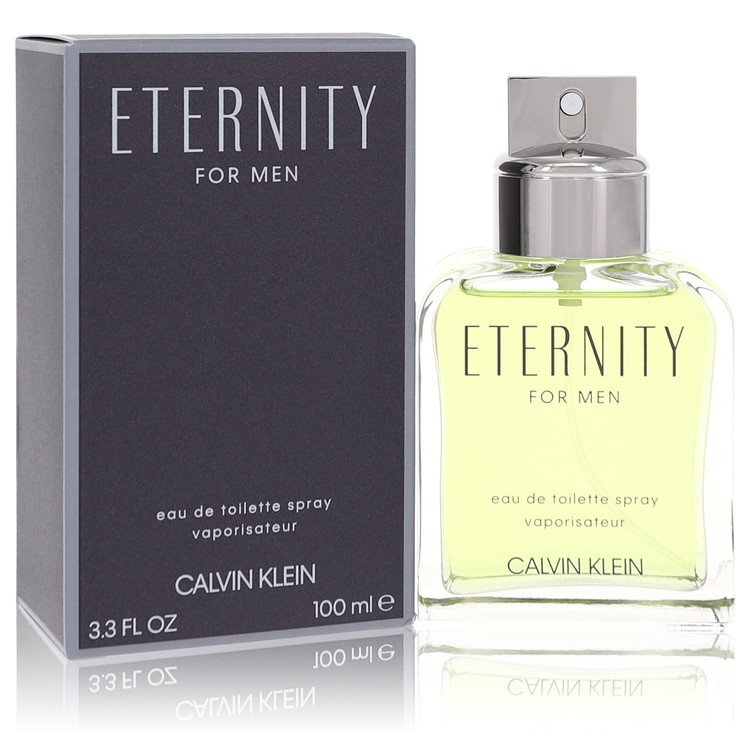 Calvin Klein Eternity Eau de Toilette 100 ml for Men – fresh mandarin lavender woody amber fragrance bottle on white background