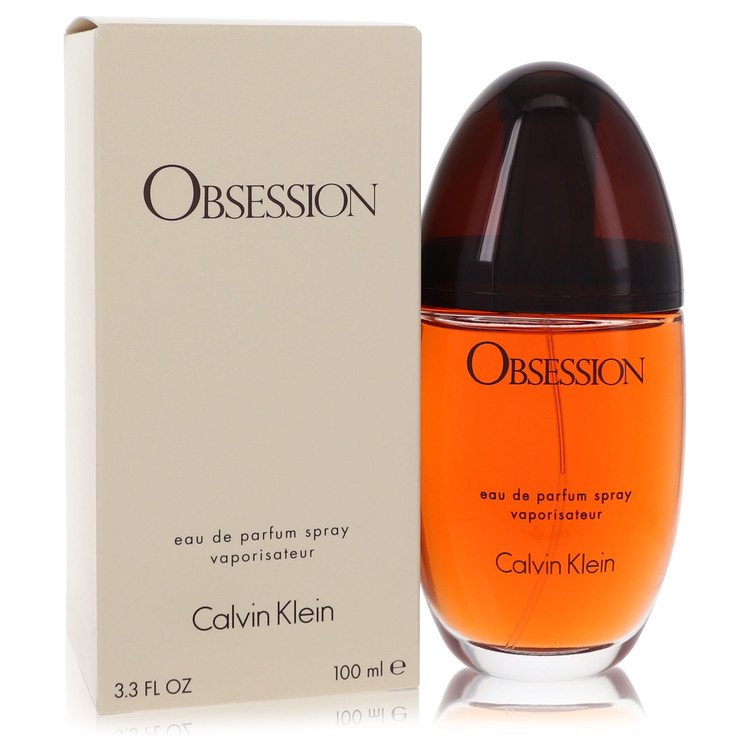 Calvin Klein Obsession Eau de Parfum Spray 100 ml for Women – oriental spicy amber and vanilla fragrance bottle on white background