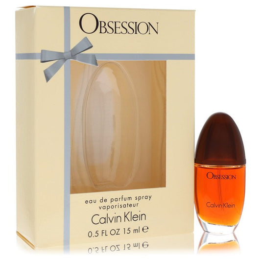 Calvin Klein Obsession Eau de Parfum Spray 15 ml for Women – oriental spicy amber and vanilla fragrance bottle on white background