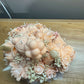 Handmade peach floral candle bouquet with teddy bear detail in ceramic base