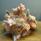 Handmade peach floral candle bouquet with teddy bear detail in ceramic base